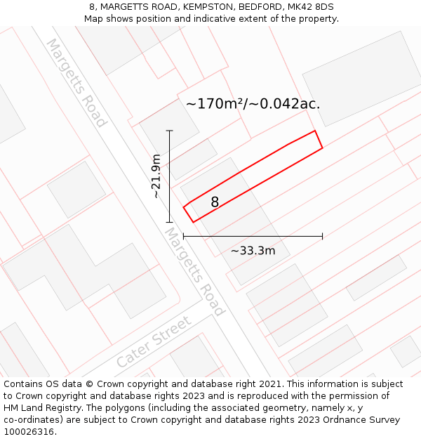 8, MARGETTS ROAD, KEMPSTON, BEDFORD, MK42 8DS: Plot and title map