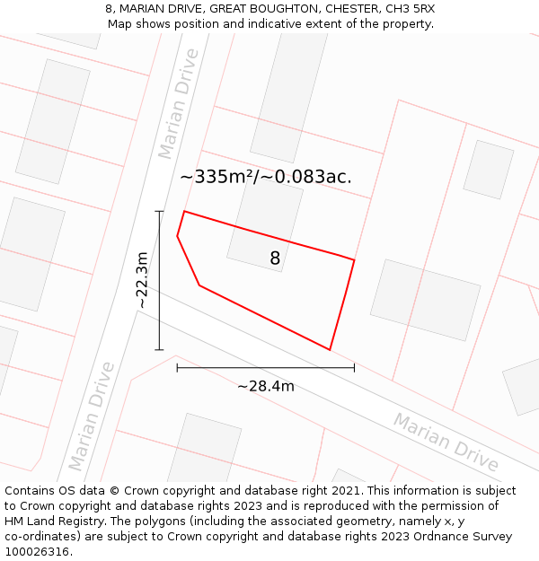 8, MARIAN DRIVE, GREAT BOUGHTON, CHESTER, CH3 5RX: Plot and title map
