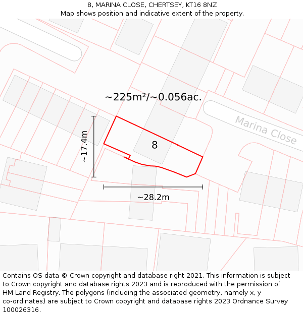 8, MARINA CLOSE, CHERTSEY, KT16 8NZ: Plot and title map