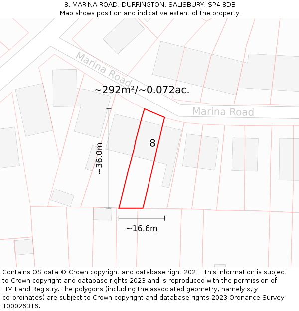 8, MARINA ROAD, DURRINGTON, SALISBURY, SP4 8DB: Plot and title map