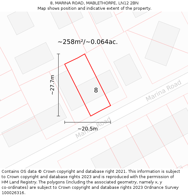 8, MARINA ROAD, MABLETHORPE, LN12 2BN: Plot and title map
