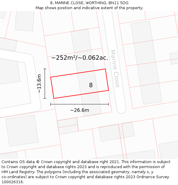 8, MARINE CLOSE, WORTHING, BN11 5DG: Plot and title map