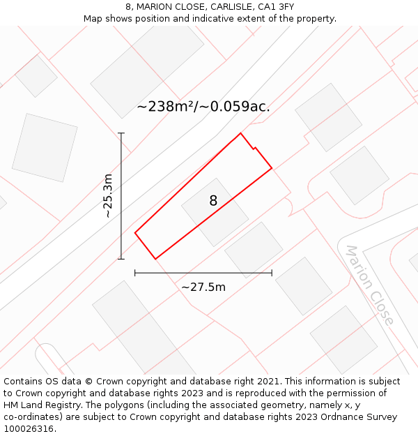 8, MARION CLOSE, CARLISLE, CA1 3FY: Plot and title map