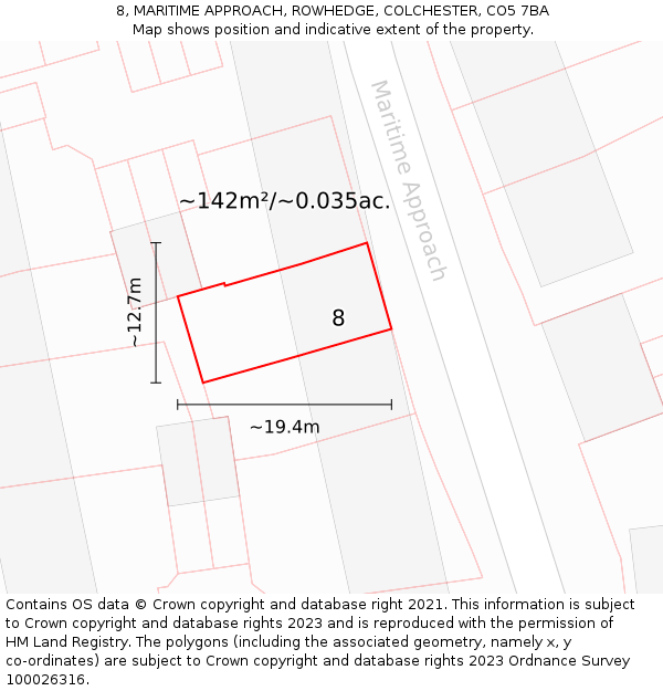 8, MARITIME APPROACH, ROWHEDGE, COLCHESTER, CO5 7BA: Plot and title map