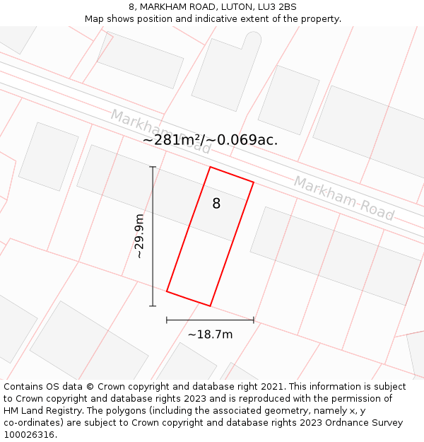 8, MARKHAM ROAD, LUTON, LU3 2BS: Plot and title map
