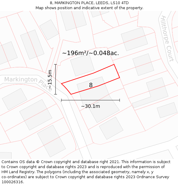 8, MARKINGTON PLACE, LEEDS, LS10 4TD: Plot and title map