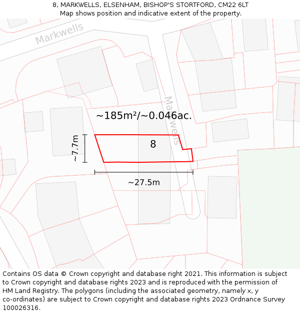 8, MARKWELLS, ELSENHAM, BISHOP'S STORTFORD, CM22 6LT: Plot and title map