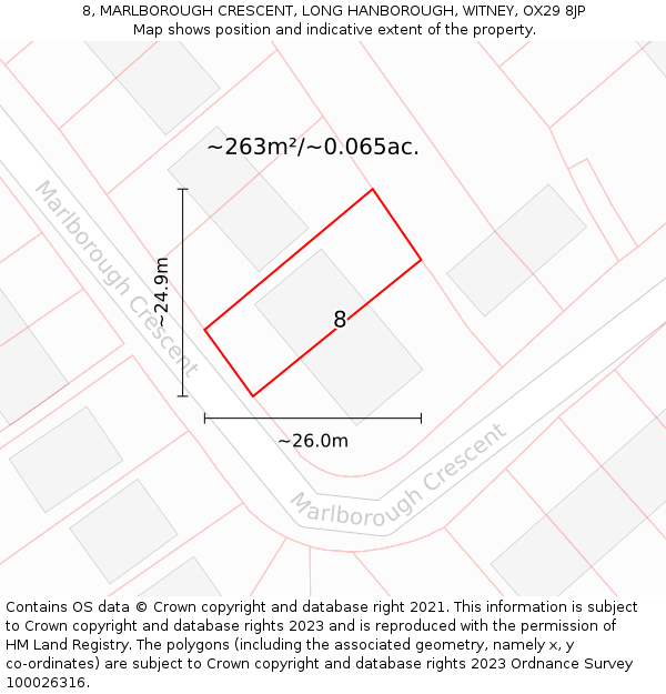 8, MARLBOROUGH CRESCENT, LONG HANBOROUGH, WITNEY, OX29 8JP: Plot and title map
