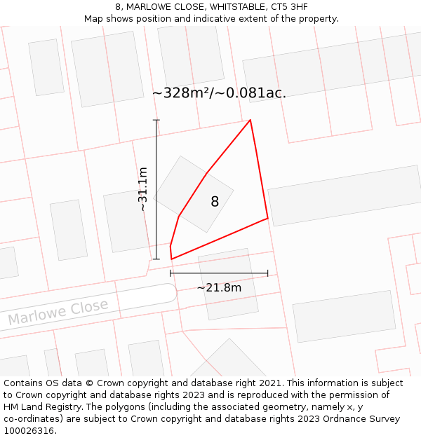 8, MARLOWE CLOSE, WHITSTABLE, CT5 3HF: Plot and title map