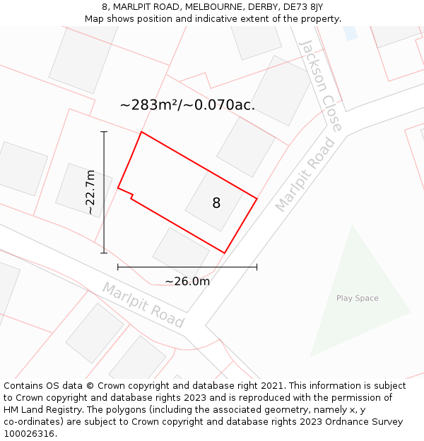 8, MARLPIT ROAD, MELBOURNE, DERBY, DE73 8JY: Plot and title map
