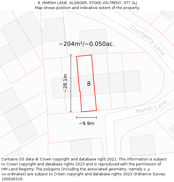 8, MARSH LANE, ALSAGER, STOKE-ON-TRENT, ST7 2LJ: Plot and title map