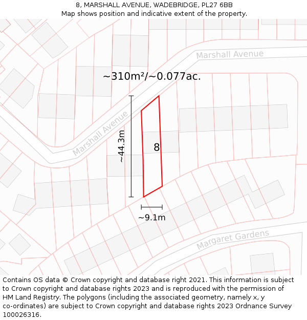 8, MARSHALL AVENUE, WADEBRIDGE, PL27 6BB: Plot and title map