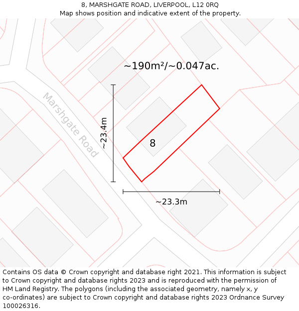 8, MARSHGATE ROAD, LIVERPOOL, L12 0RQ: Plot and title map