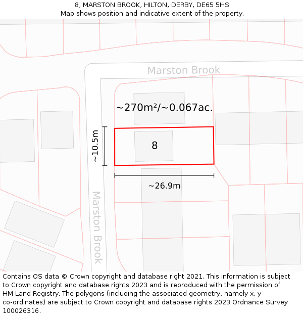 8, MARSTON BROOK, HILTON, DERBY, DE65 5HS: Plot and title map