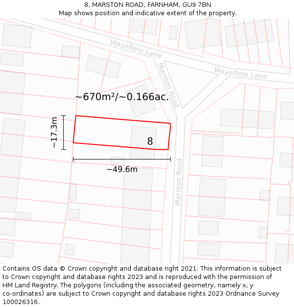 8, MARSTON ROAD, FARNHAM, GU9 7BN: Plot and title map
