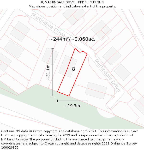 8, MARTINDALE DRIVE, LEEDS, LS13 2HB: Plot and title map