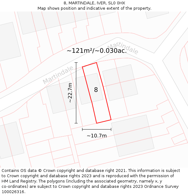 8, MARTINDALE, IVER, SL0 0HX: Plot and title map