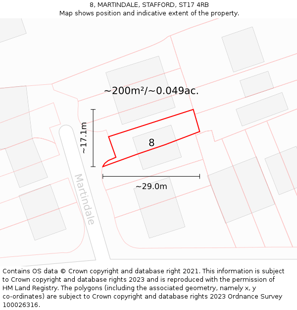 8, MARTINDALE, STAFFORD, ST17 4RB: Plot and title map
