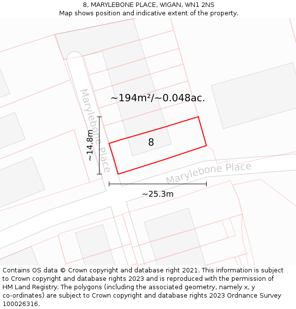 8, MARYLEBONE PLACE, WIGAN, WN1 2NS: Plot and title map