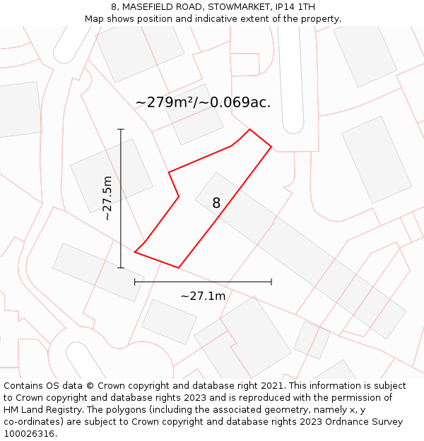8, MASEFIELD ROAD, STOWMARKET, IP14 1TH: Plot and title map