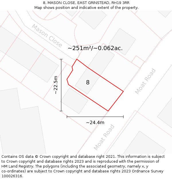 8, MASON CLOSE, EAST GRINSTEAD, RH19 3RR: Plot and title map