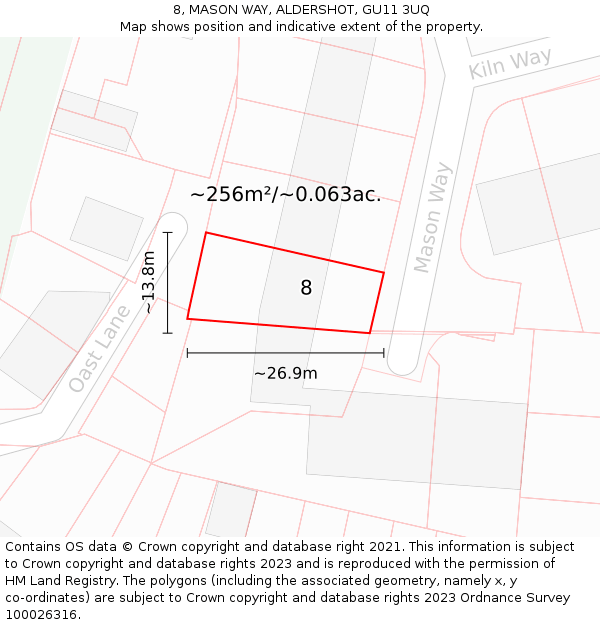 8, MASON WAY, ALDERSHOT, GU11 3UQ: Plot and title map