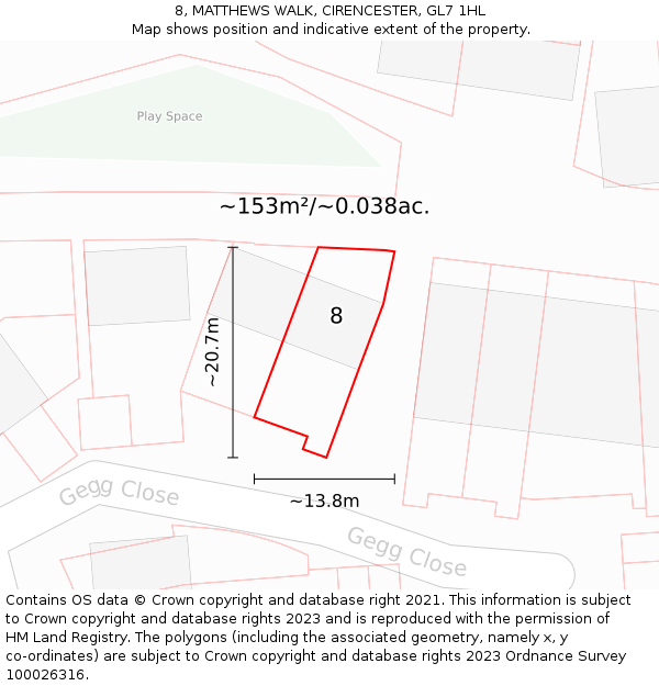 8, MATTHEWS WALK, CIRENCESTER, GL7 1HL: Plot and title map