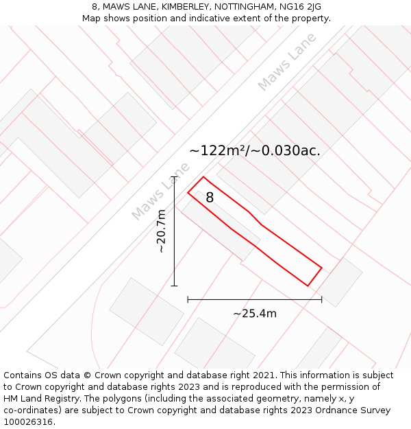 8, MAWS LANE, KIMBERLEY, NOTTINGHAM, NG16 2JG: Plot and title map
