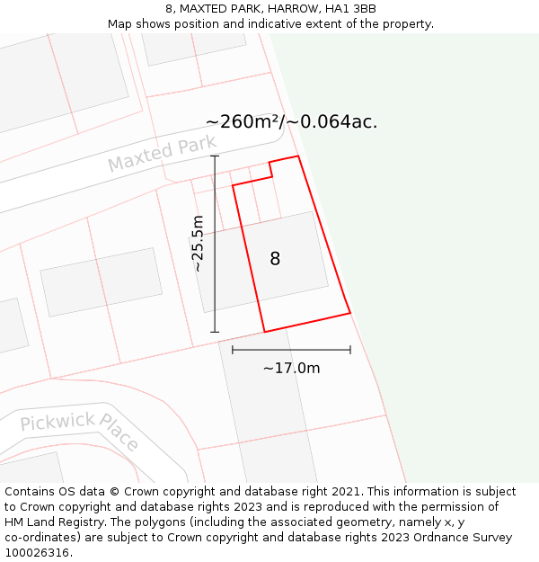 8, MAXTED PARK, HARROW, HA1 3BB: Plot and title map