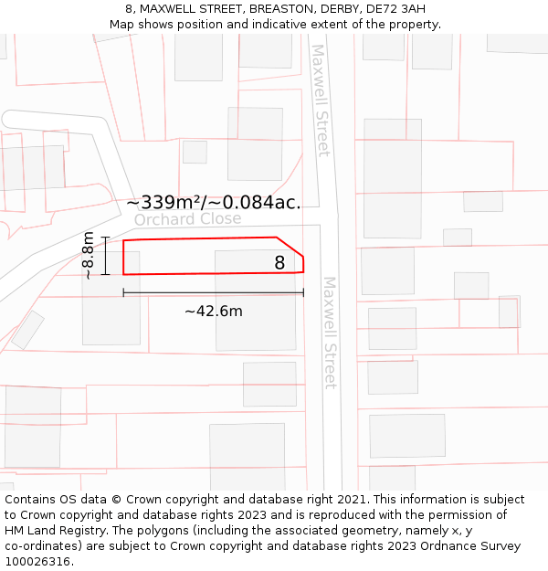8, MAXWELL STREET, BREASTON, DERBY, DE72 3AH: Plot and title map