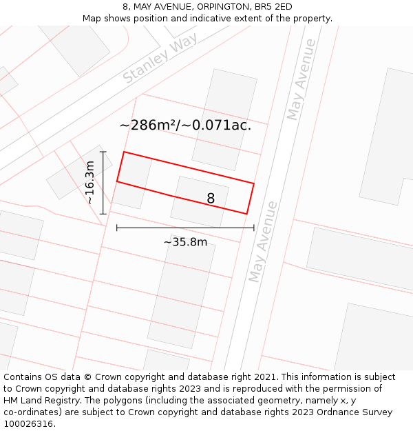 8, MAY AVENUE, ORPINGTON, BR5 2ED: Plot and title map