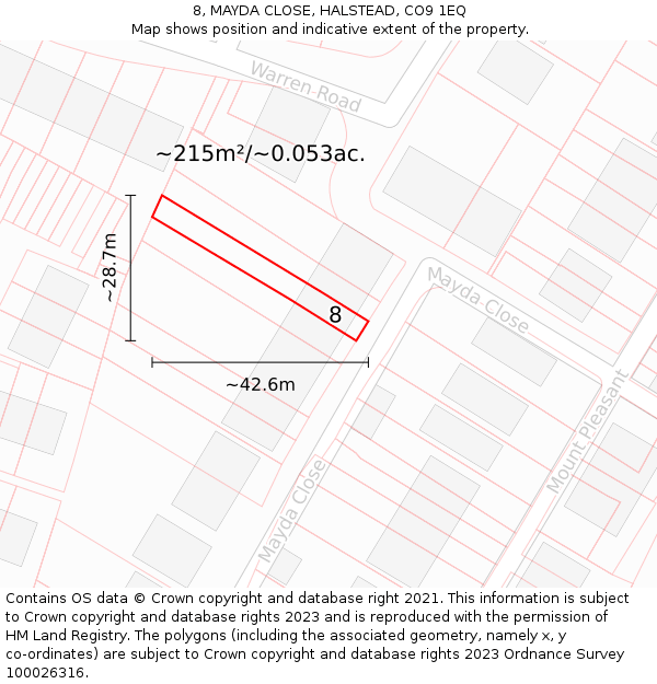8, MAYDA CLOSE, HALSTEAD, CO9 1EQ: Plot and title map