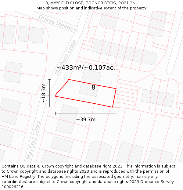 8, MAYFIELD CLOSE, BOGNOR REGIS, PO21 3NU: Plot and title map
