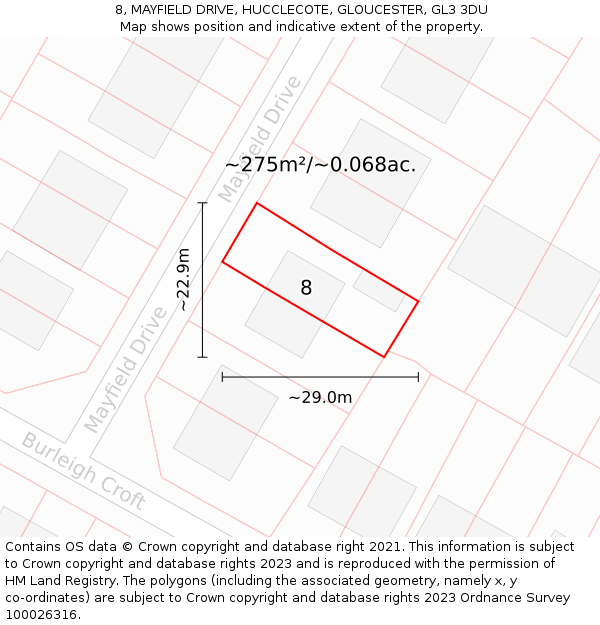 8, MAYFIELD DRIVE, HUCCLECOTE, GLOUCESTER, GL3 3DU: Plot and title map