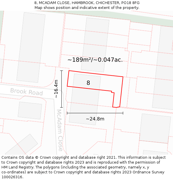 8, MCADAM CLOSE, HAMBROOK, CHICHESTER, PO18 8FG: Plot and title map