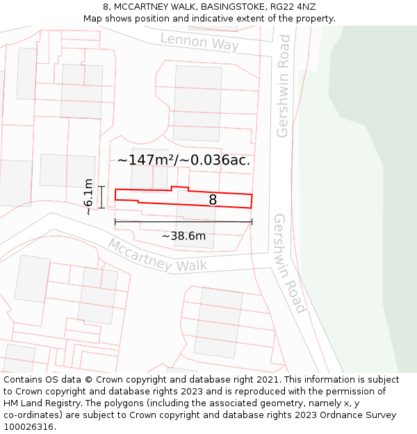 8, MCCARTNEY WALK, BASINGSTOKE, RG22 4NZ: Plot and title map