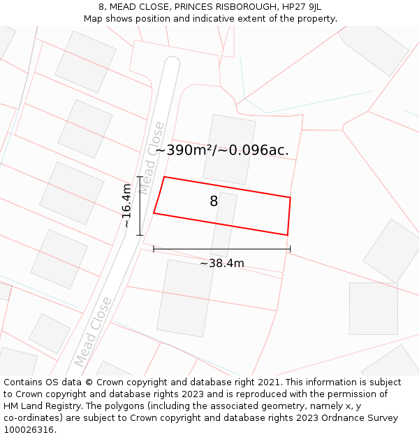 8, MEAD CLOSE, PRINCES RISBOROUGH, HP27 9JL: Plot and title map