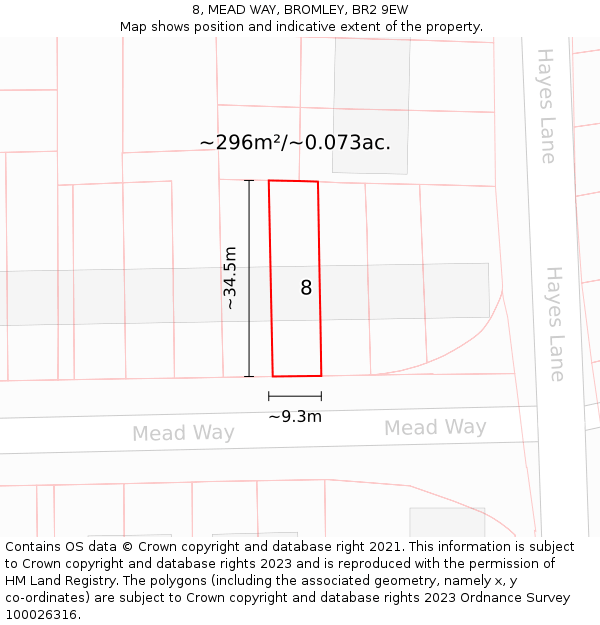 8, MEAD WAY, BROMLEY, BR2 9EW: Plot and title map