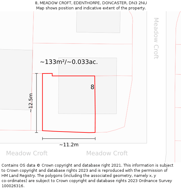 8, MEADOW CROFT, EDENTHORPE, DONCASTER, DN3 2NU: Plot and title map