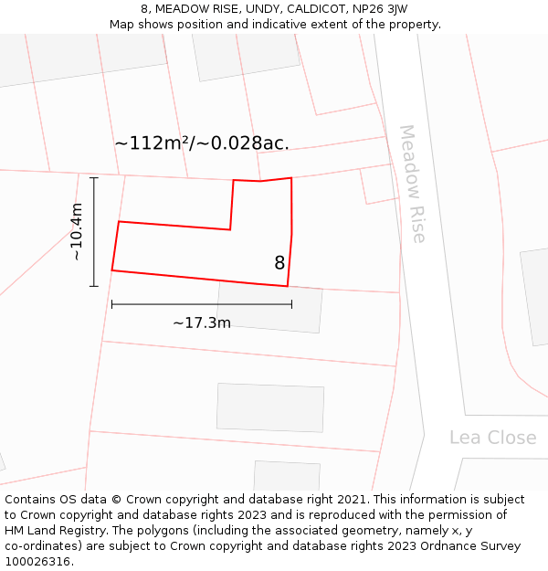 8, MEADOW RISE, UNDY, CALDICOT, NP26 3JW: Plot and title map