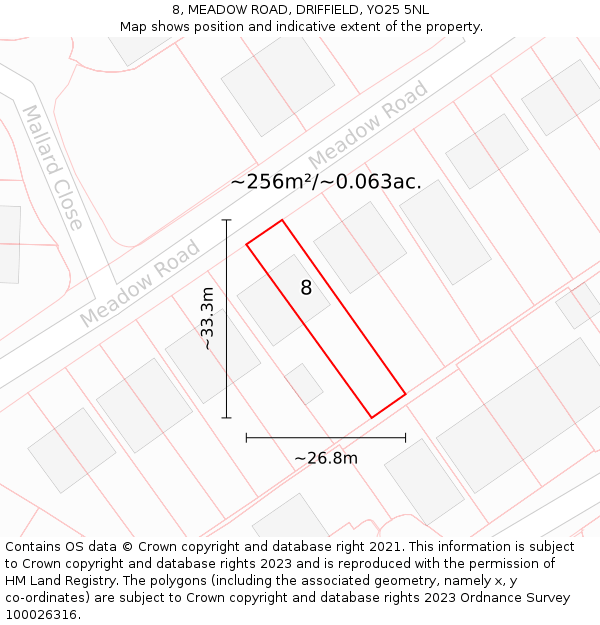 8, MEADOW ROAD, DRIFFIELD, YO25 5NL: Plot and title map