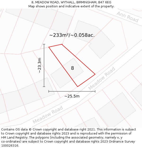 8, MEADOW ROAD, WYTHALL, BIRMINGHAM, B47 6EG: Plot and title map