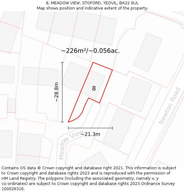 8, MEADOW VIEW, STOFORD, YEOVIL, BA22 9UL: Plot and title map