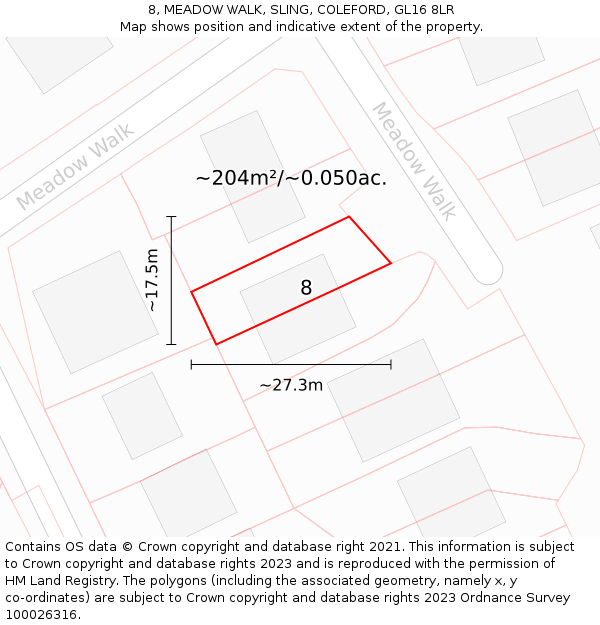 8, MEADOW WALK, SLING, COLEFORD, GL16 8LR: Plot and title map