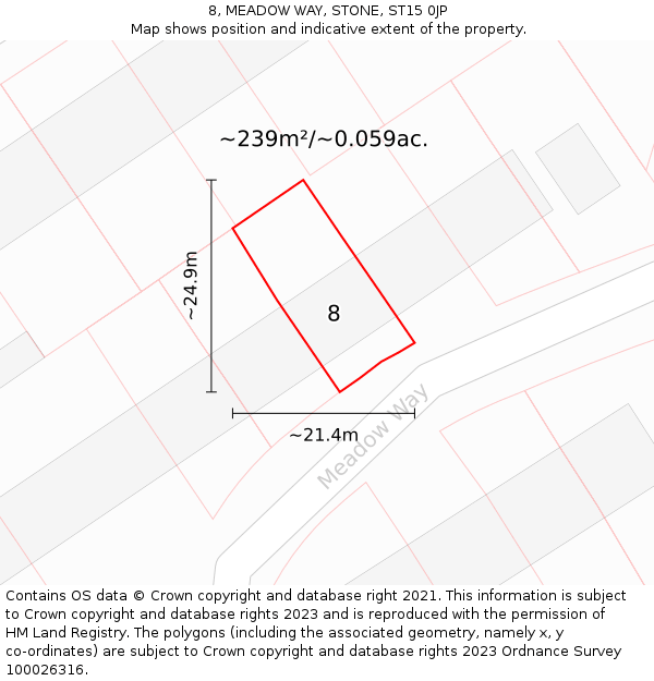 8, MEADOW WAY, STONE, ST15 0JP: Plot and title map