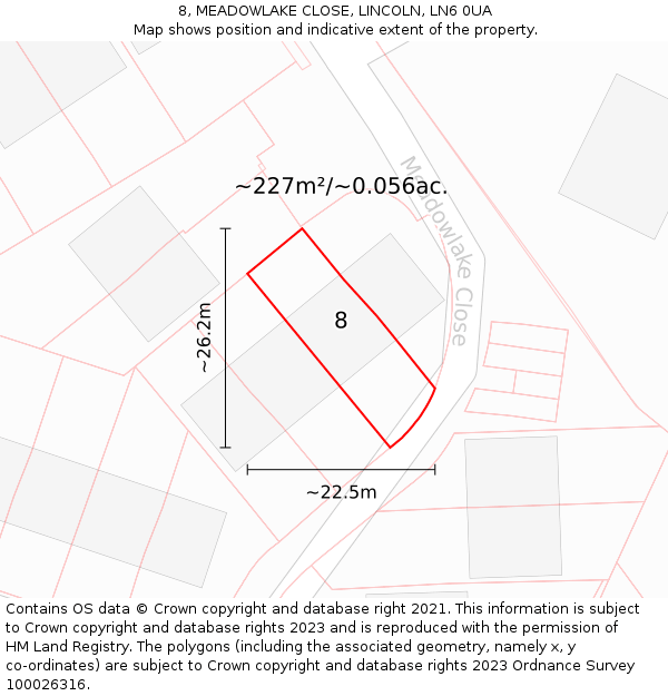 8, MEADOWLAKE CLOSE, LINCOLN, LN6 0UA: Plot and title map