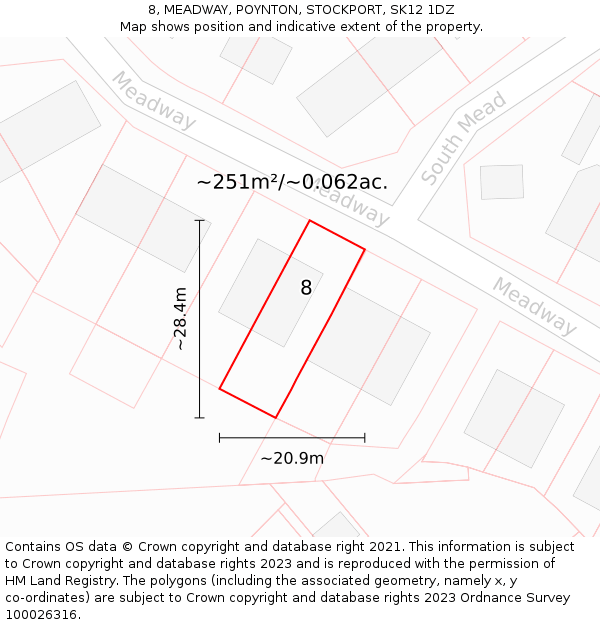 8, MEADWAY, POYNTON, STOCKPORT, SK12 1DZ: Plot and title map