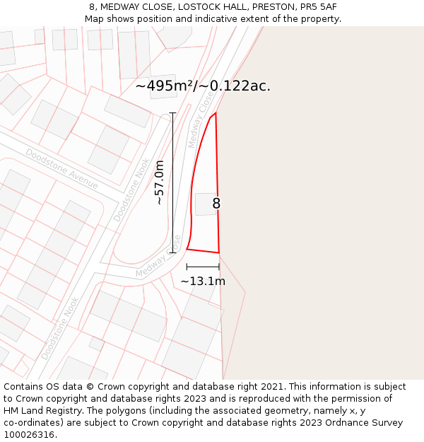 8, MEDWAY CLOSE, LOSTOCK HALL, PRESTON, PR5 5AF: Plot and title map