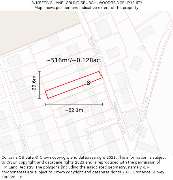 8, MEETING LANE, GRUNDISBURGH, WOODBRIDGE, IP13 6TY: Plot and title map