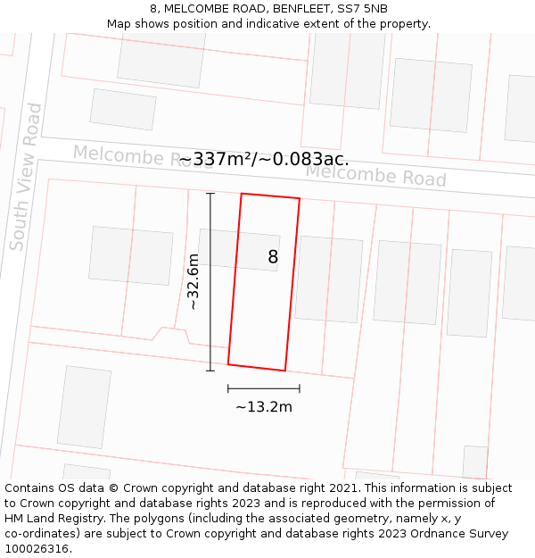 8, MELCOMBE ROAD, BENFLEET, SS7 5NB: Plot and title map
